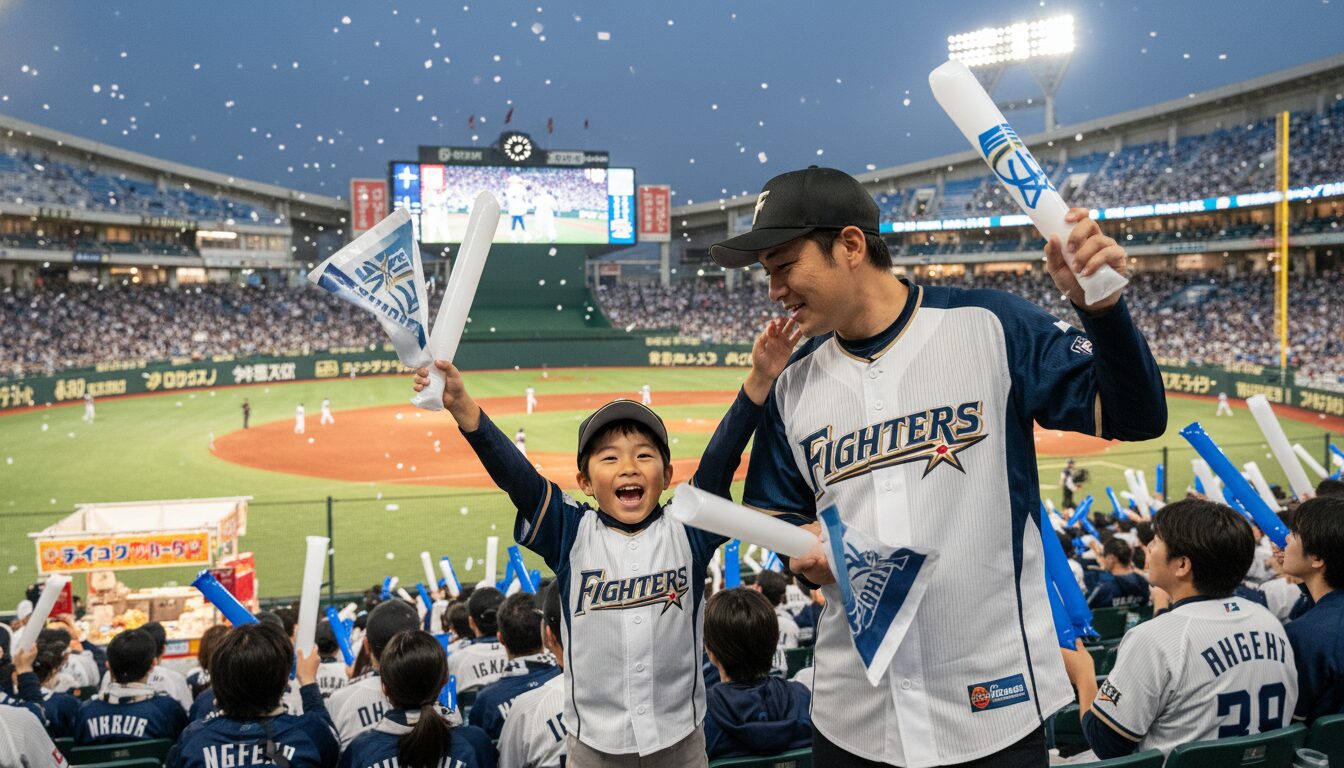子連れでプロ野球観戦を楽しむパパと息子の姿(生成AIによるイメージ)
