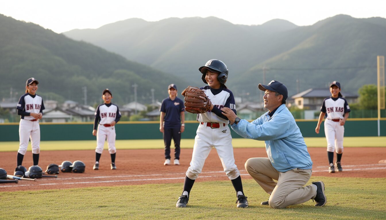 中学女子野球の歴史的転換点！「スターゼンカップ」初開催が変える娘の野球の未来と親の備えをイメージした親子の野球シーン (生成AIによるイメージ)