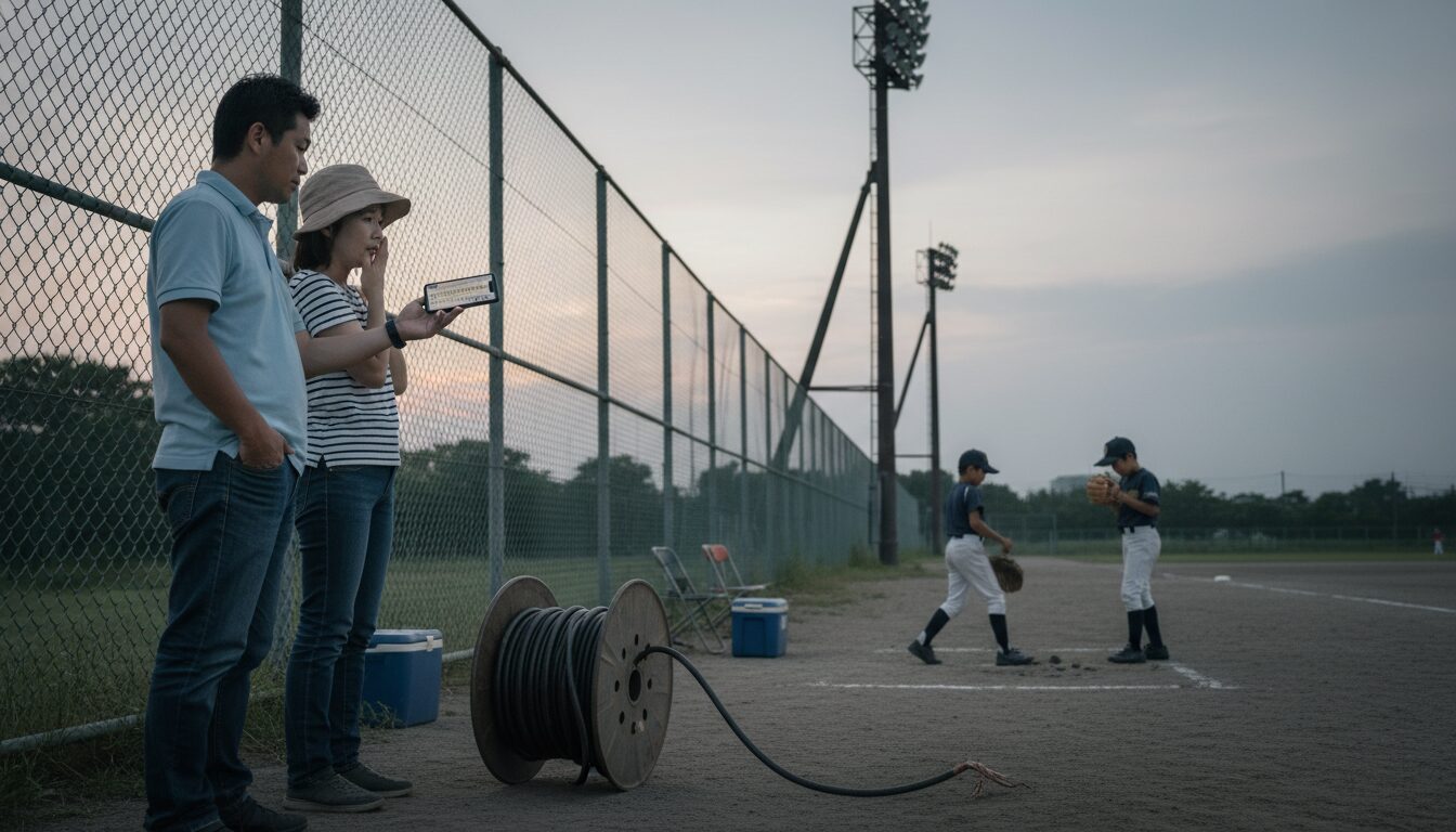 ニュースの衝撃:野球場の照明ケーブルが盗まれる時代を表現した本文前半のイメージ (生成AIによるイメージ)