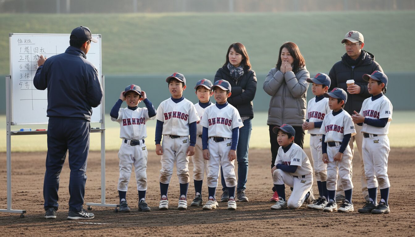 少年野球あるある「打順＝上手い順」という残酷な誤解を表現した本文前半のイメージ (生成AIによるイメージ)