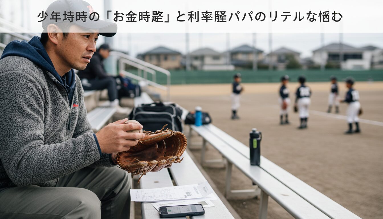 少年野球の「お金問題」と未経験パパのリアルな悩みを表現した本文前半のイメージ (生成AIによるイメージ)