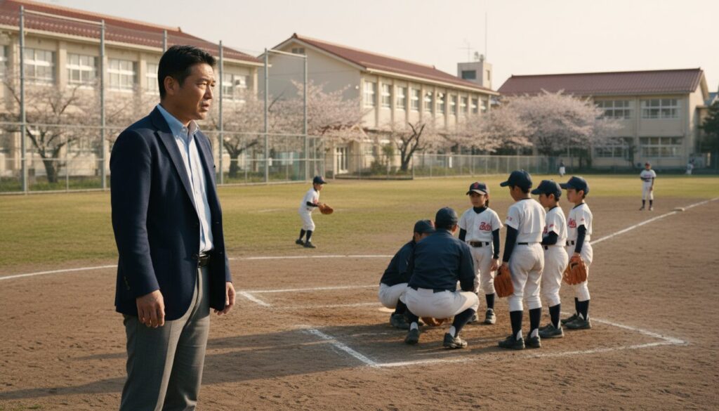 若い指導者への戸惑いを感じる野球パパ(生成AIによるイメージ)