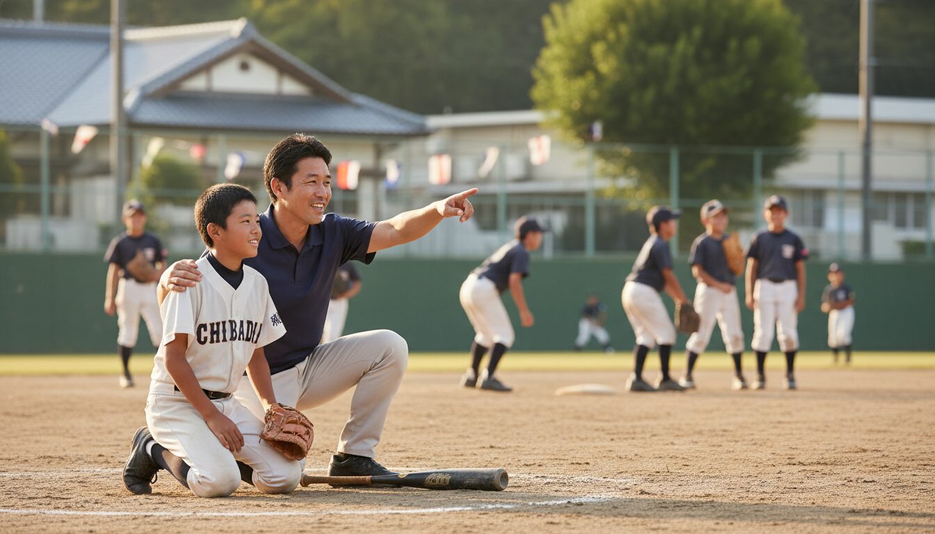 【閉部から学ぶ】引退はゴールじゃない。65年の歴史を閉じた聾学校野球部にみる「一生モノの絆」と親の関わり方をイメージした親子の野球シーン (生成AIによるイメージ)