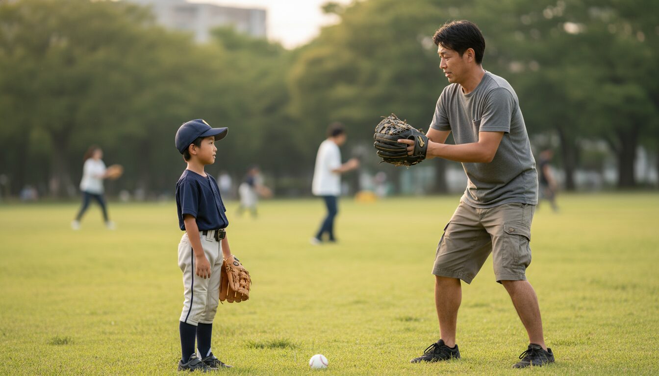 なぜ未経験パパは「野球」を重く捉えてしまうのか?を表現した本文前半のイメージ (生成AIによるイメージ)