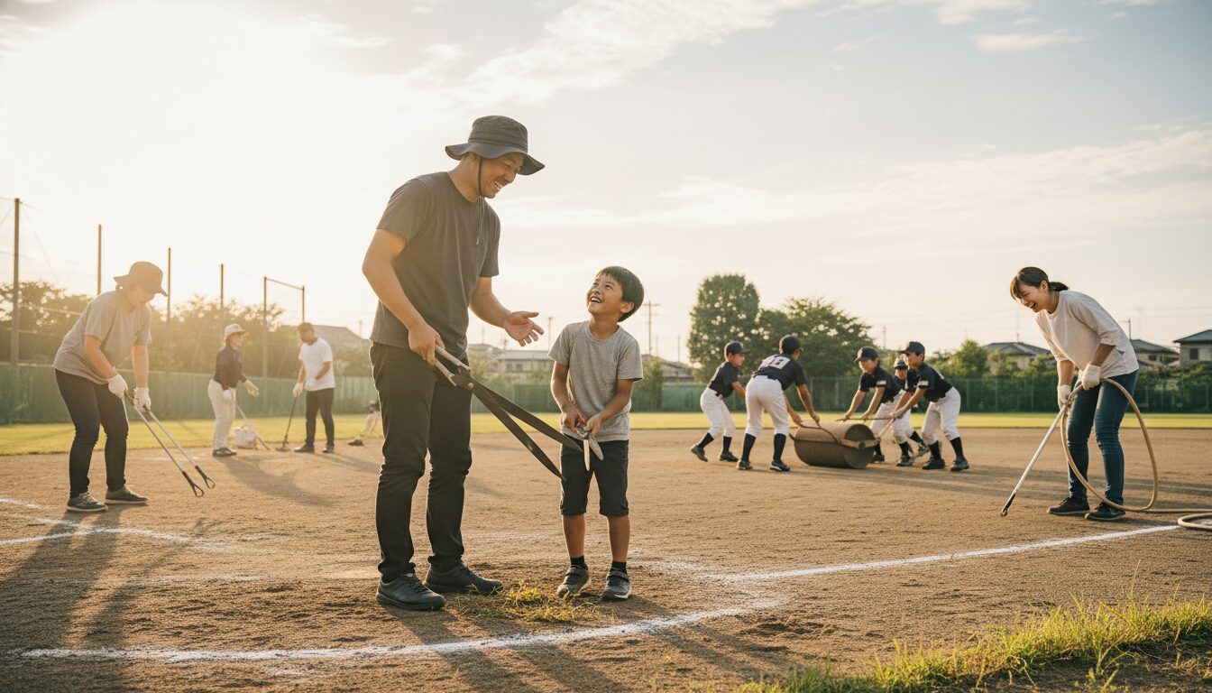 グラウンド整備が「親のコミュニケーション」を劇的に変える理由を表現した本文中盤のイメージ (生成AIによるイメージ)