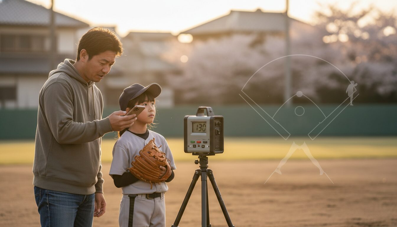 【女子野球の最前線】巨人・清水美佑の「130キロ」に学ぶ！未経験パパが娘の壁を越える技術的伴走術をイメージした親子の野球シーン (生成AIによるイメージ)