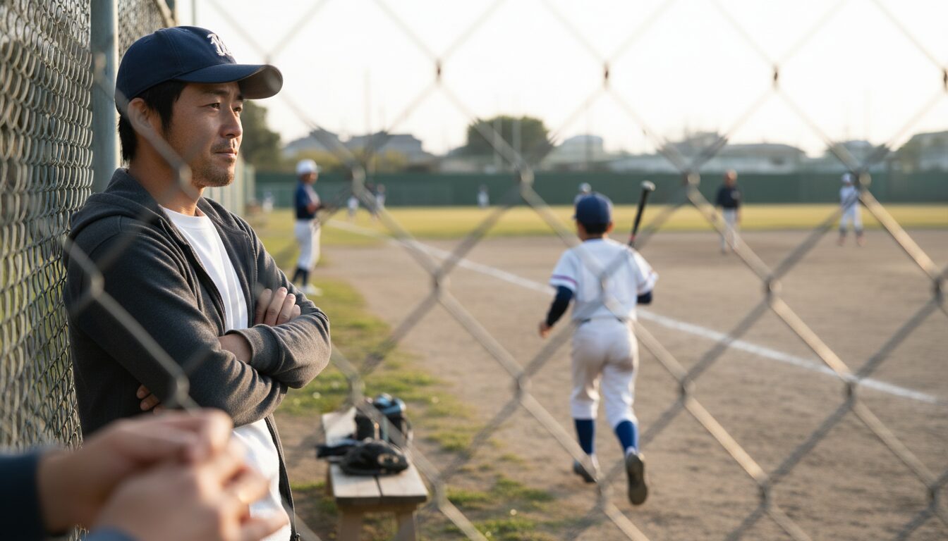 「選手を育てる」ってどういうこと？広岡達朗氏の激怒ニュースから紐解く、パパコーチと我が子の距離感をイメージした親子の野球シーン (生成AIによるイメージ)