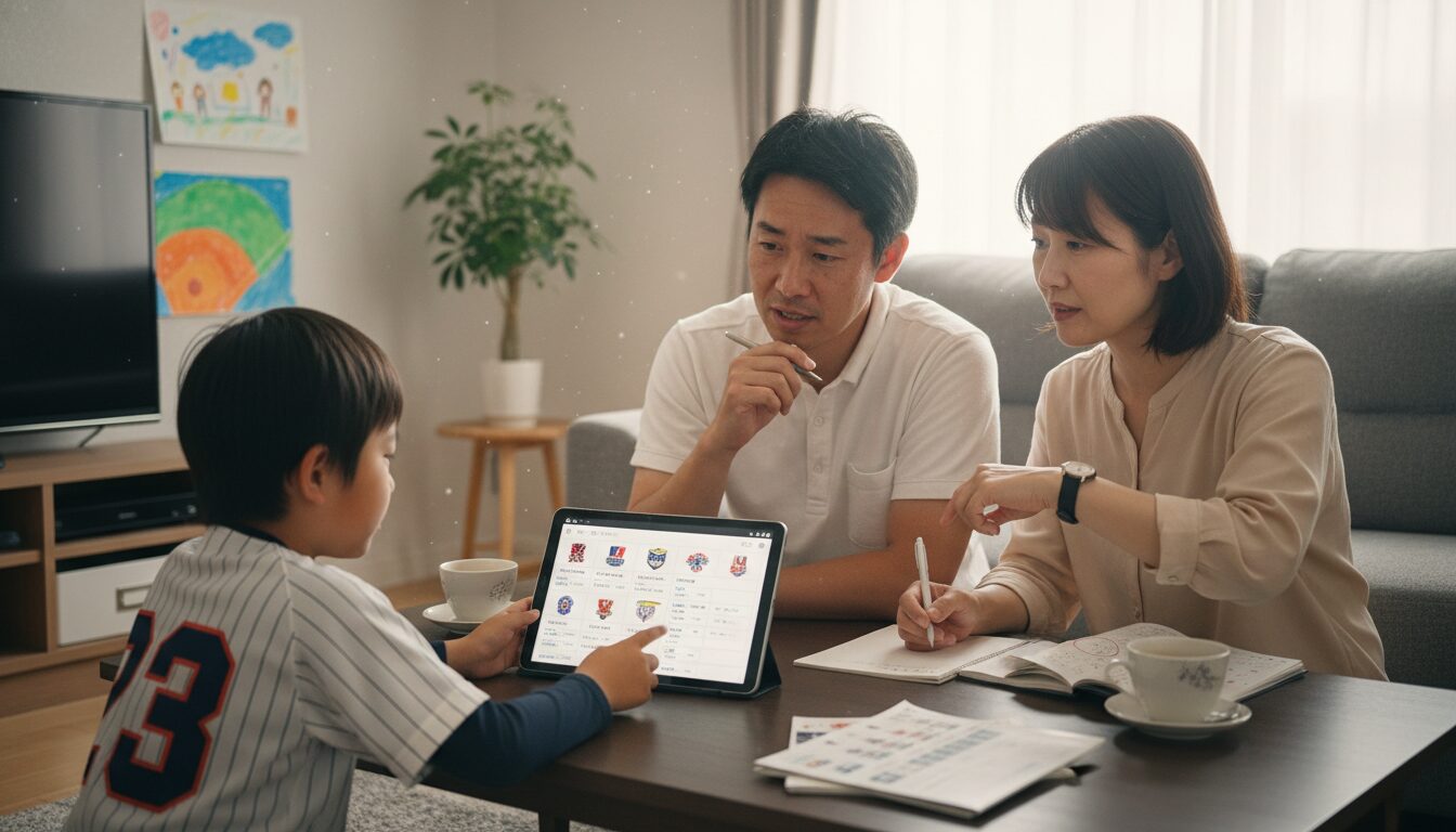 失敗しない進路選びのための「家庭内ドラフト会議」を表現した本文中盤のイメージ (生成AIによるイメージ)