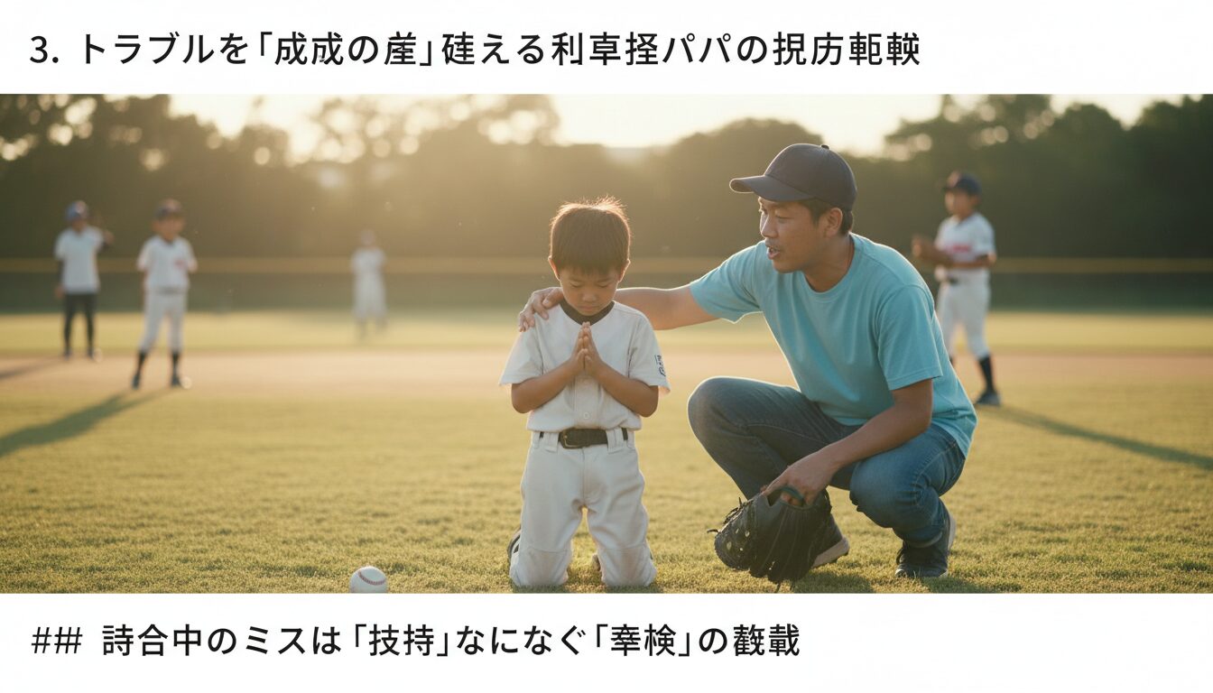 3. トラブルを「成長の糧」に変える未経験パパの視点転換を表現した本文中盤のイメージ (生成AIによるイメージ)