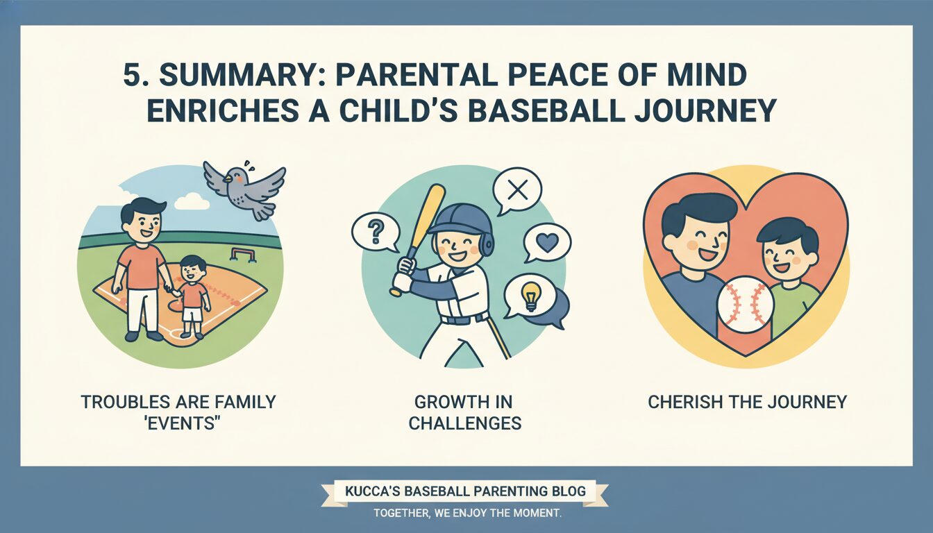 5. まとめ：親の心の余裕が、子供の野球人生を豊かにするの要点を整理したまとめイメージ (生成AIによるイメージ)
