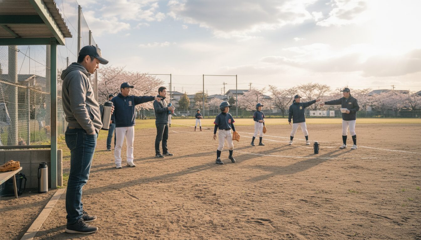 1. プロ野球開幕!未経験パパが直面する「会話の壁」と子供の心理を表現した本文前半のイメージ (生成AIによるイメージ)