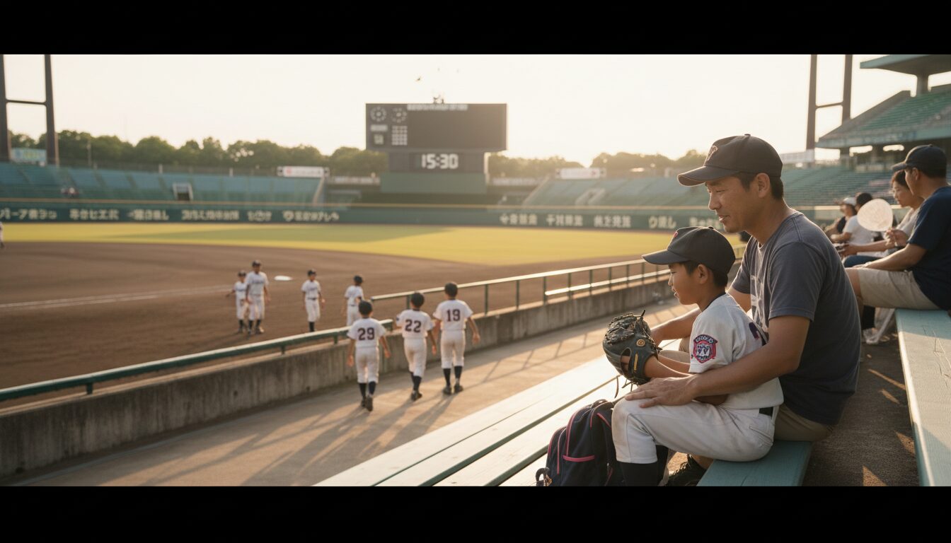 ニュースの翻訳:高校野球の「午後開会式」が意味するものを表現した本文前半のイメージ (生成AIによるイメージ)