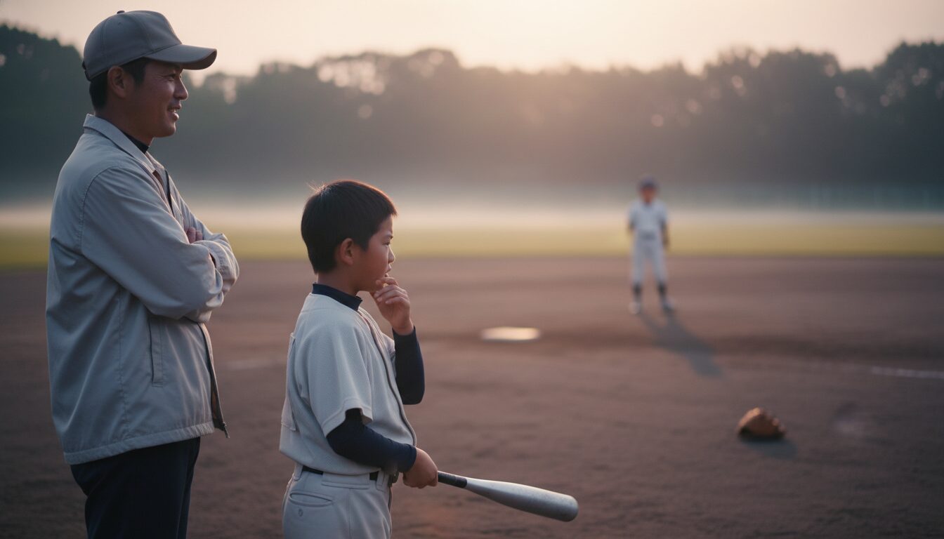 グラウンドや家庭で活かせる「待つ」コミュニケーションを表現した本文中盤のイメージ (生成AIによるイメージ)