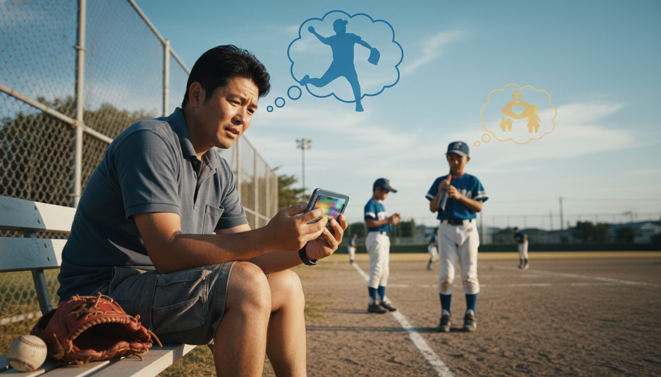 プロの「156キロ」は別世界の話？未経験パパが知るべき「出力」の正体を表現した本文前半のイメージ (生成AIによるイメージ)