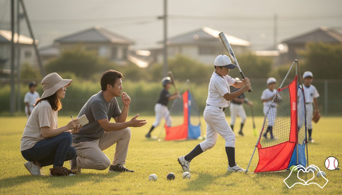 1. 広島カープ「浅井打撃塾」のニュースが教えてくれる中学野球のリアルを表現した本文前半のイメージ (生成AIによるイメージ)