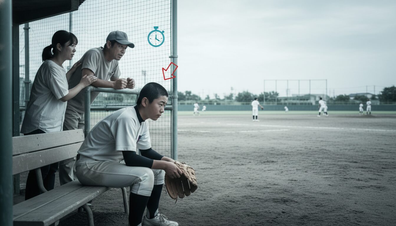 少年野球の「中だるみ」と、親の焦りを表現した本文前半のイメージ (生成AIによるイメージ)