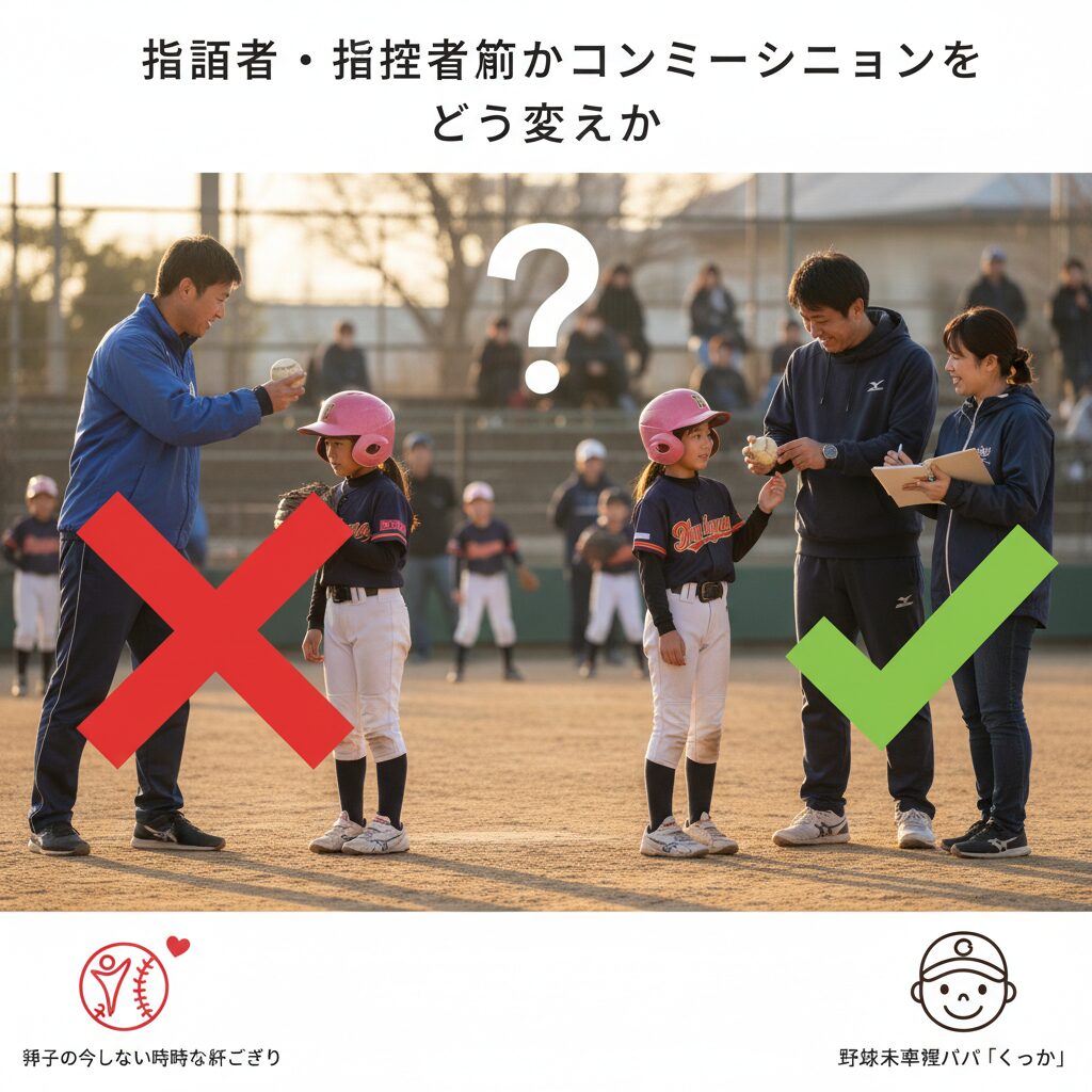 指導者・保護者間のコミュニケーションをどう変えるかを表現した本文中盤のイメージ (生成AIによるイメージ)