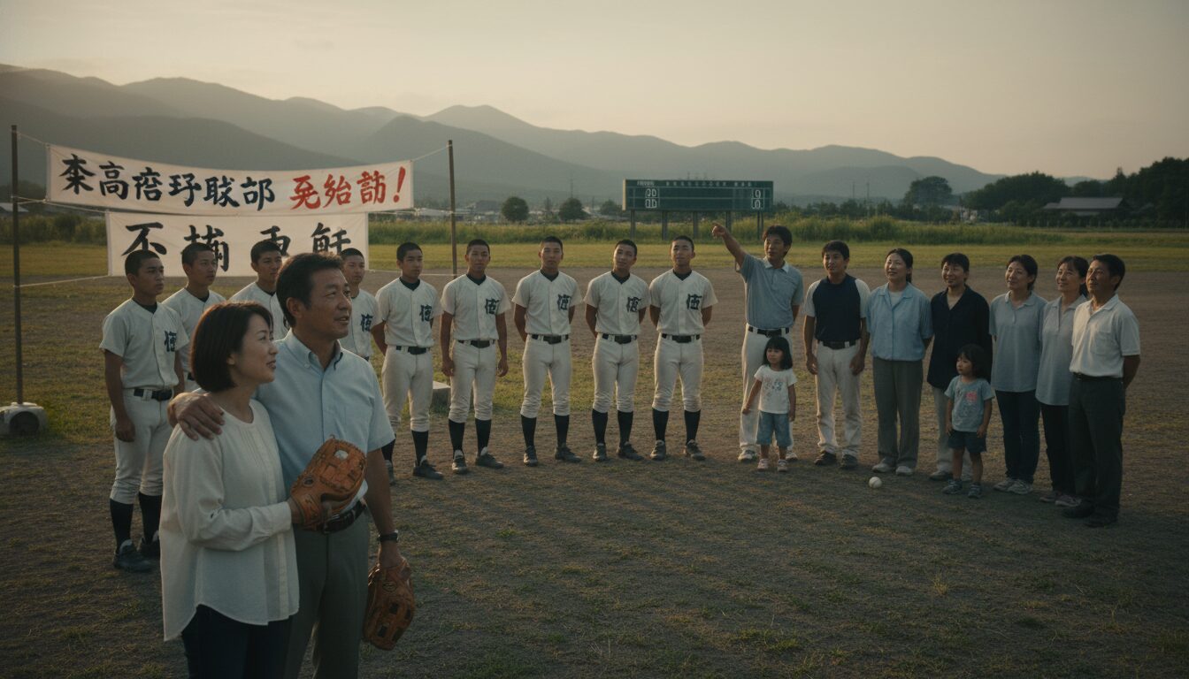 廃部から復活した北海道森高校に学ぶ！部員15人の少年野球チームを救う「小規模運営」の知恵をイメージした親子の野球シーン (生成AIによるイメージ)