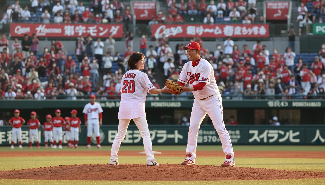 広島・赤木投手の「親子リレー始球式」が教えてくれる親子の理想形を表現した本文前半のイメージ (生成AIによるイメージ)