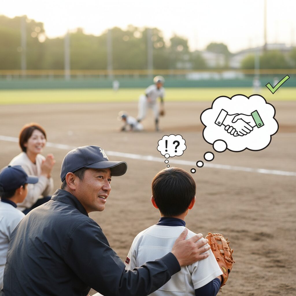 「相手のエラーで喜ばない」プロの姿から学ぶスポーツマンシップを表現した本文中盤のイメージ (生成AIによるイメージ)
