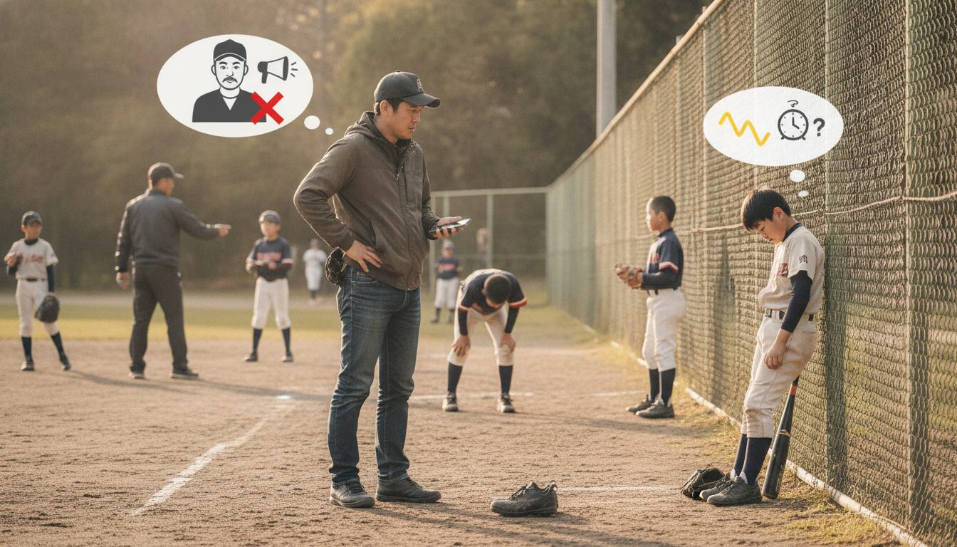 令和の少年野球に潜む「ダラダラ練習」の罠と親のジレンマを表現した本文前半のイメージ (生成AIによるイメージ)