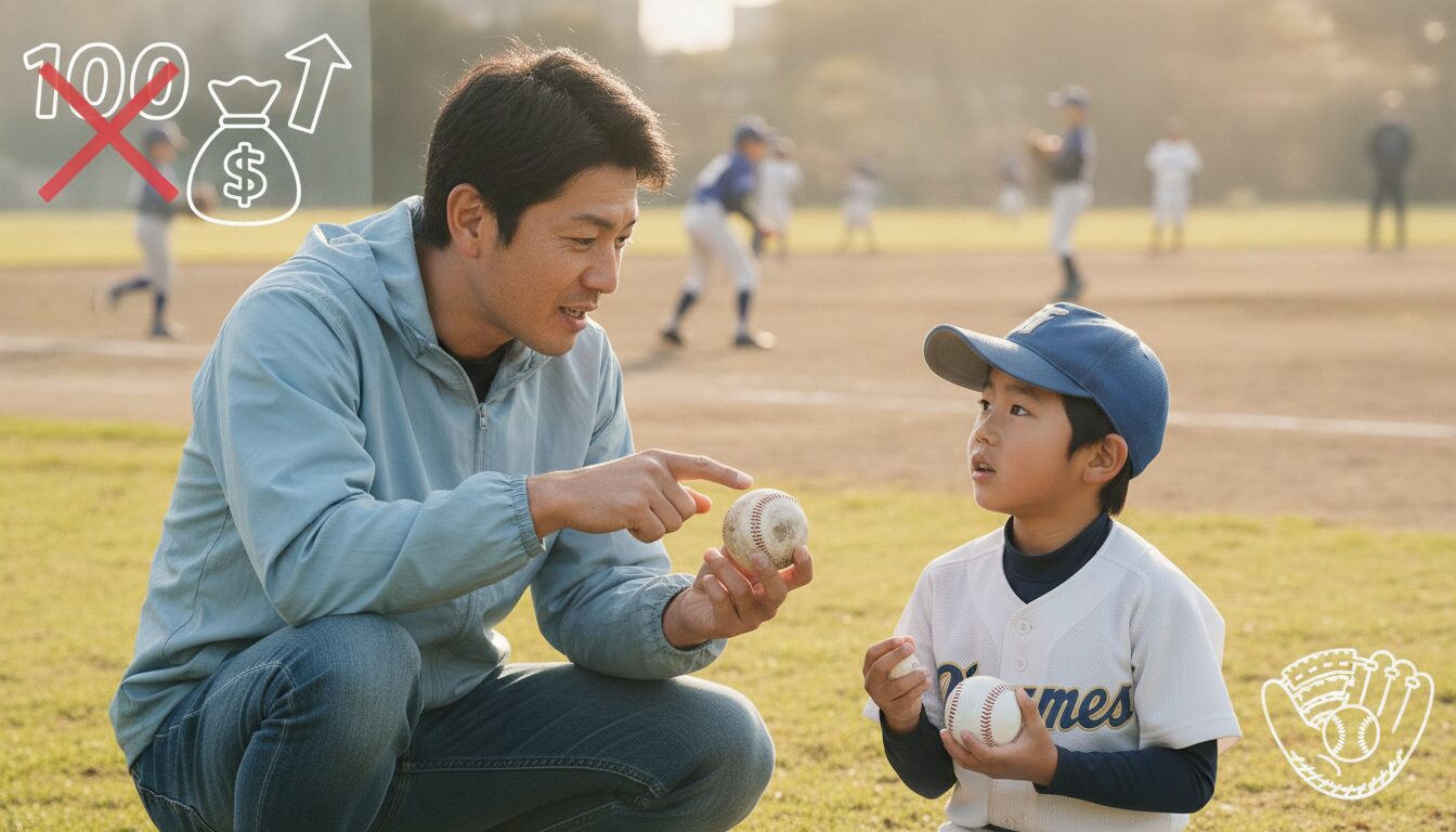 プロ野球の試合でボールが頻繁に交換される「本当の理由」を表現した本文前半のイメージ (生成AIによるイメージ)