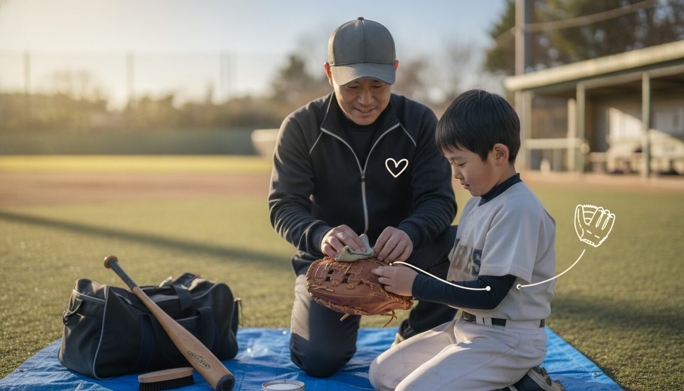イチロー選手に学ぶ!「道具を大切にする」ことの2つの意味を表現した本文中盤のイメージ (生成AIによるイメージ)