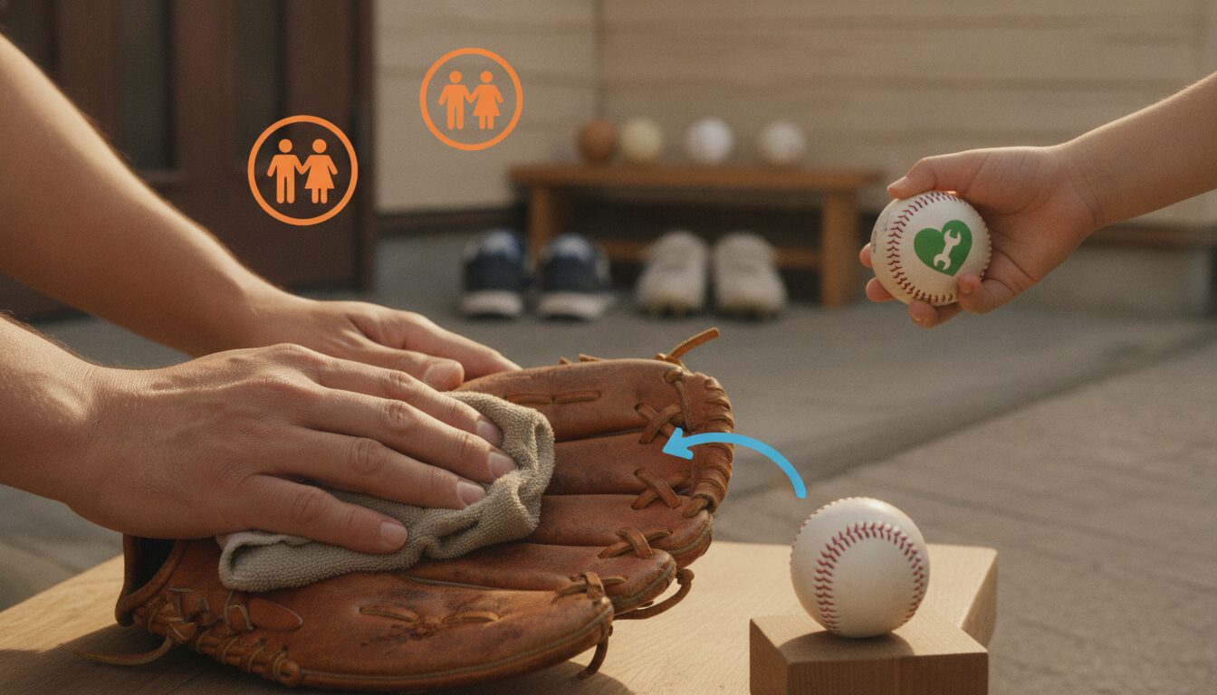 プロ野球は1試合で100球を“使い捨て”？白球の裏側から我が子に伝える「道具を愛する」本当の意味をイメージした親子の野球シーン (生成AIによるイメージ)
