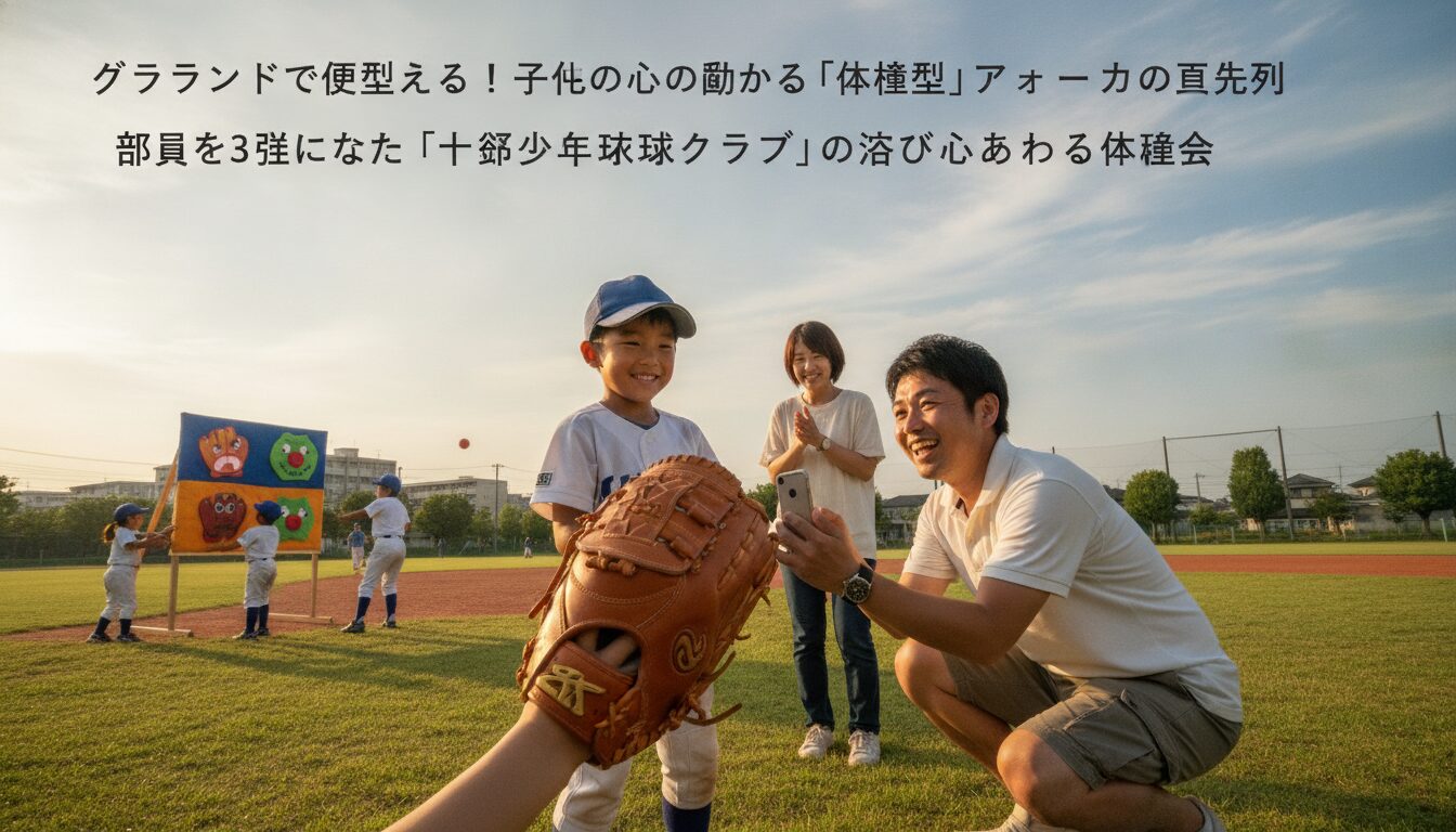 グラウンドで即使える！子供の心を動かす「体験型」アプローチの具体例を表現した本文中盤のイメージ (生成AIによるイメージ)