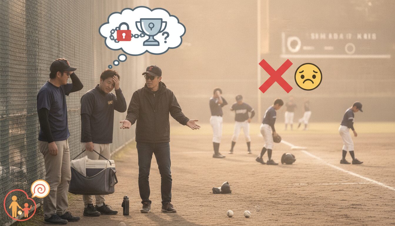 週末のグラウンドで疲弊するパパたちへ。なぜ私たちは「勝ち」に縛られるのか？を表現した本文前半のイメージ (生成AIによるイメージ)