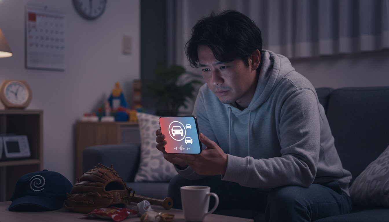 週末の「車出し」に疲弊するパパたちへを表現した本文前半のイメージ (生成AIによるイメージ)