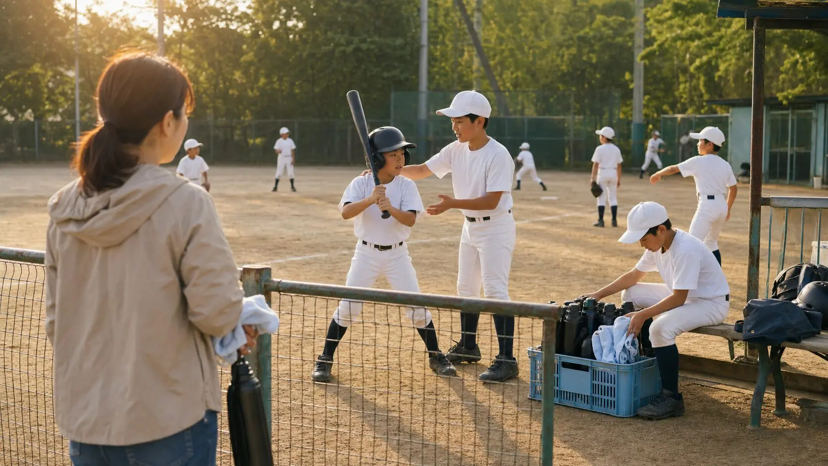 高校野球の“裏方が戦力”という話を、少年野球の親目線に翻訳するを表現した本文前半のイメージ (生成AIによるイメージ)