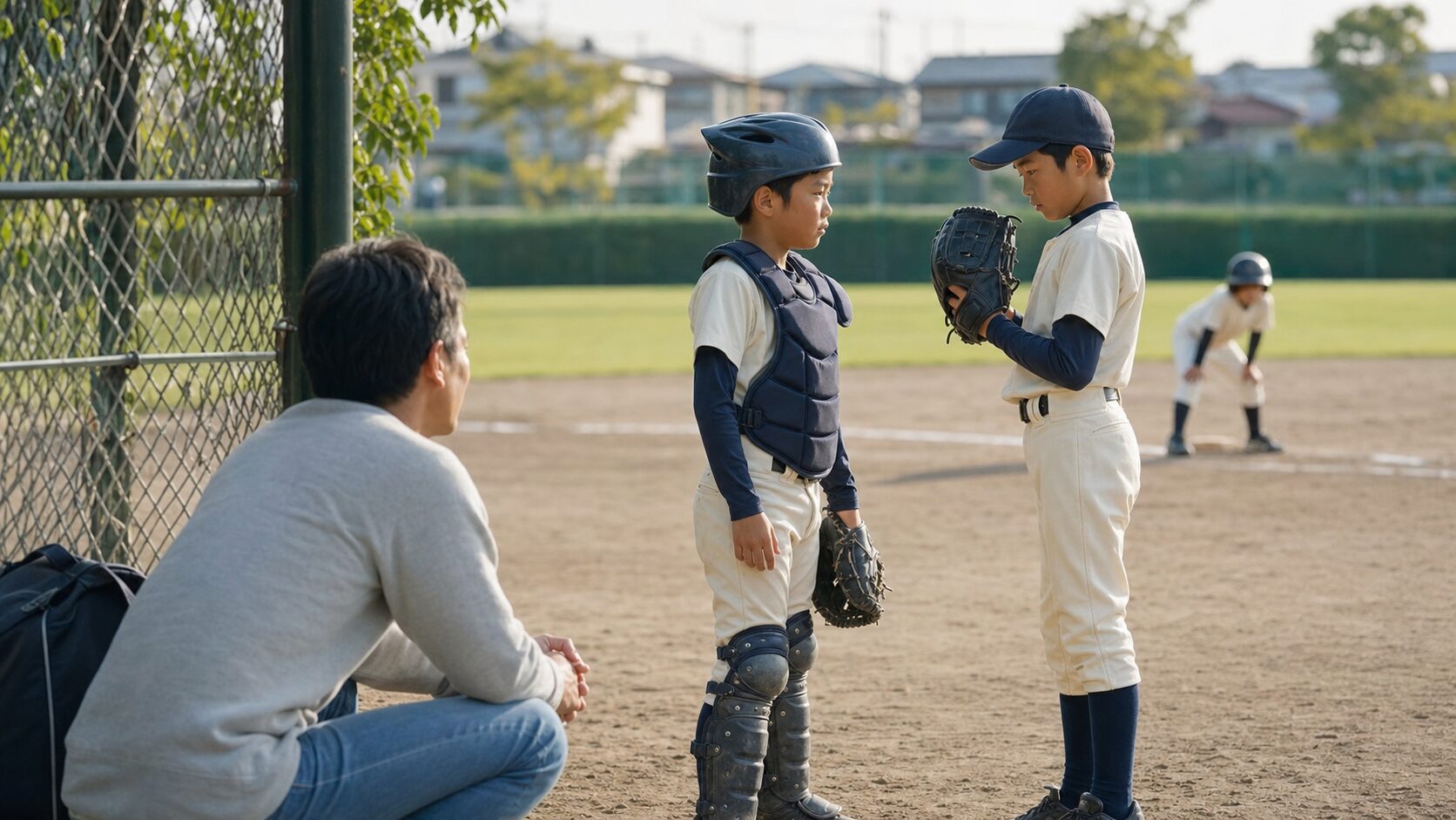 パパが見つけたい「勝てる捕手」の5つのプロセスを表現した本文中盤のイメージ (生成AIによるイメージ)