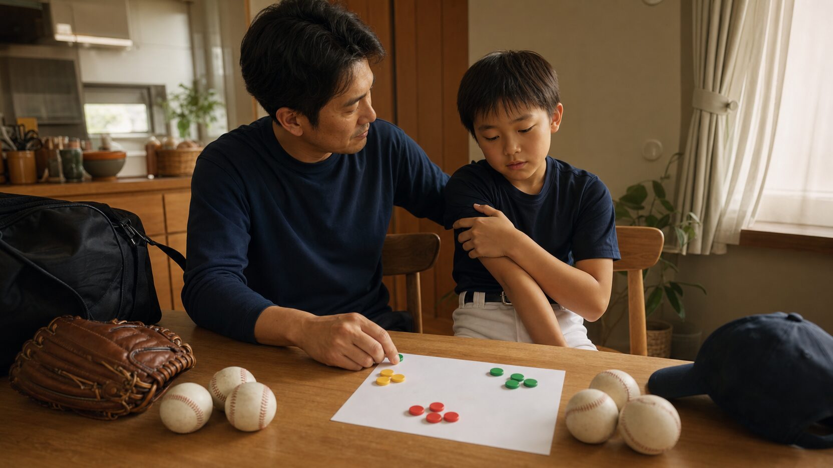 球数表に載らない疲労を、家庭でどう見つけるかを表現した本文中盤のイメージ (生成AIによるイメージ)
