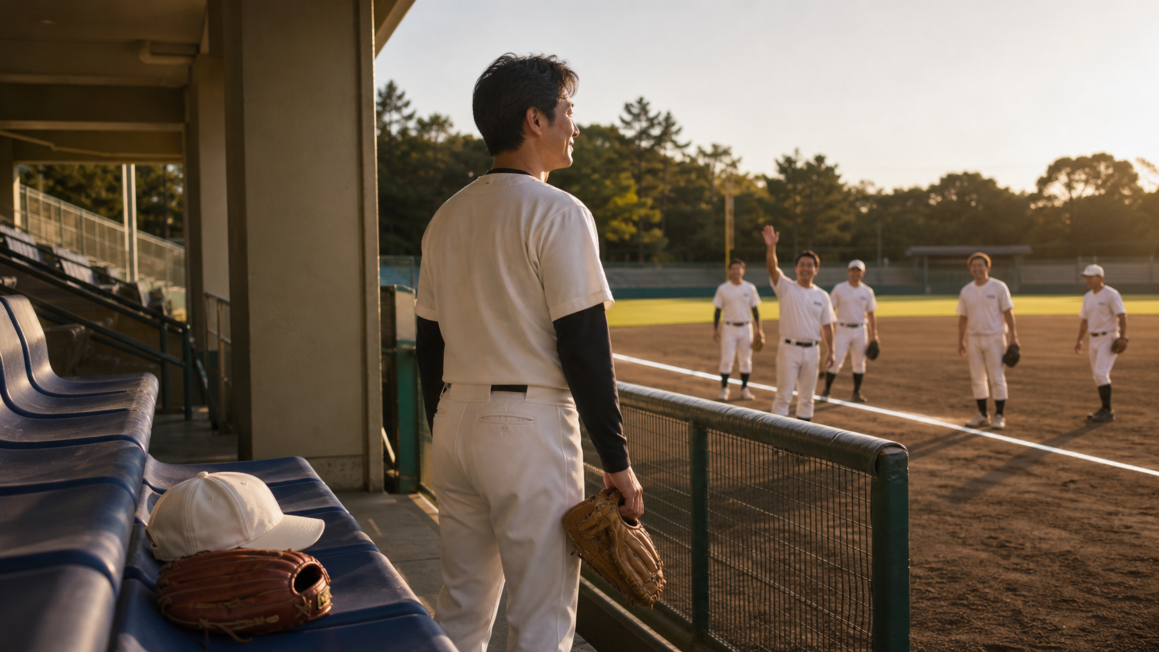 マスターズ甲子園とは｜出場資格と参加方法を、少年野球の親目線で整理をイメージした親子の野球シーン (生成AIによるイメージ)