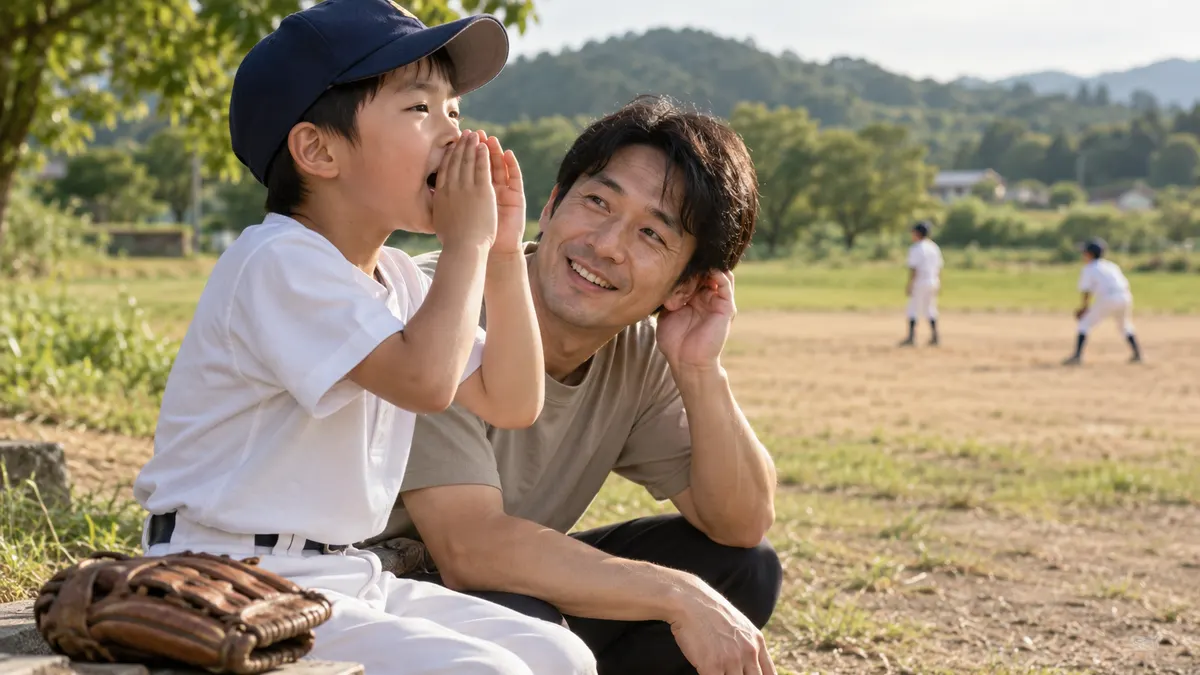 【少年野球】声が出せない子も変わる！親子でできる声出し練習法をイメージした画像（生成AIによるイメージ）