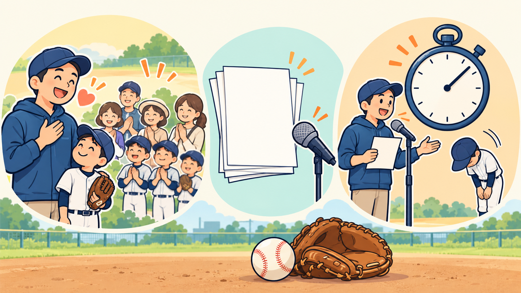 卒団式のあいさつを最後に確認する場面のイメージ(生成AIによるイメージ)