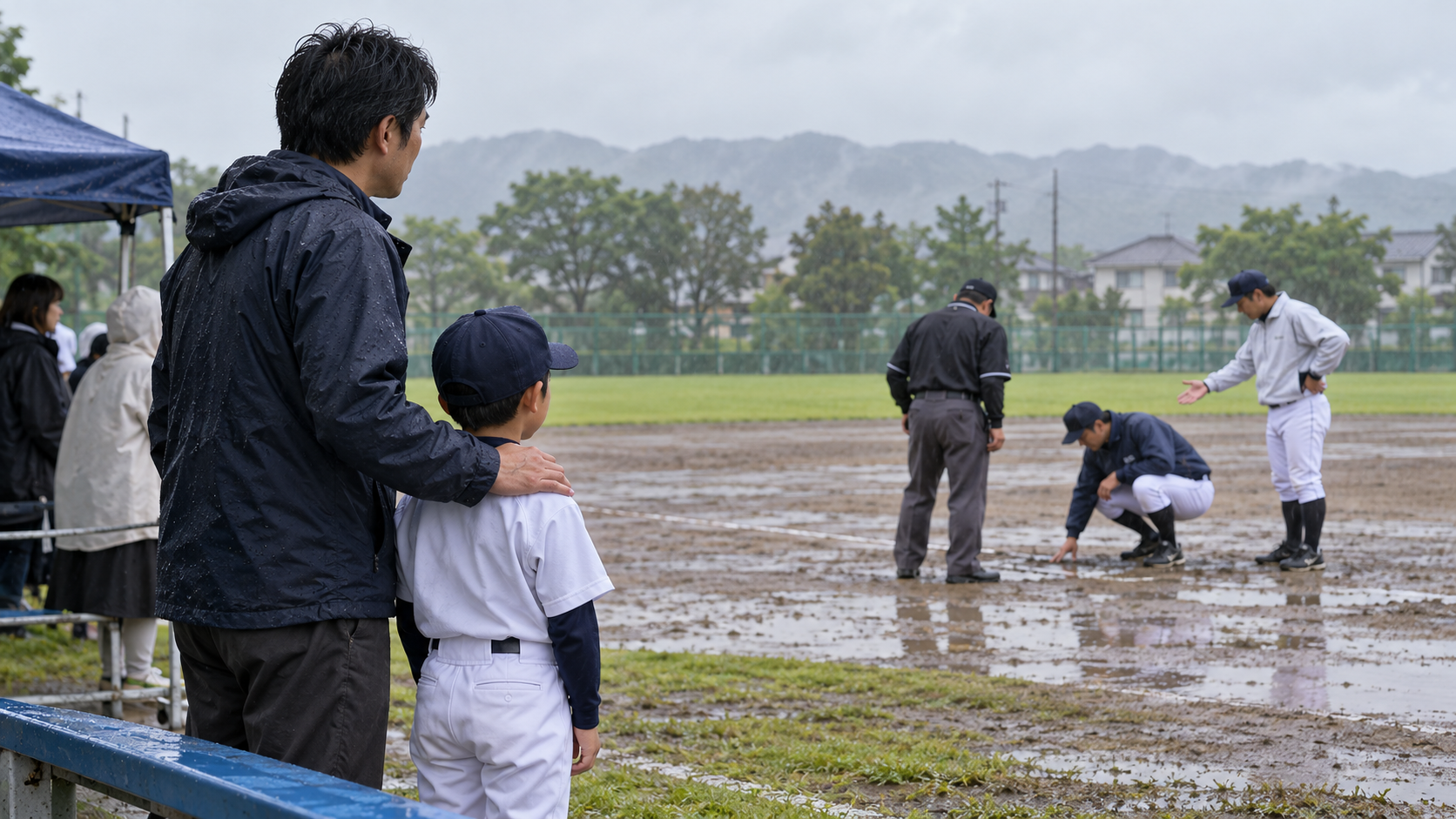 まず確認｜試合の判断と保護者の役割を表現した本文前半のイメージ (生成AIによるイメージ)